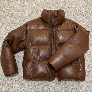 Lamarque Cognac Leather Puffer Jacket